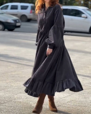 Robe Col En V Volant Plissé Maxi