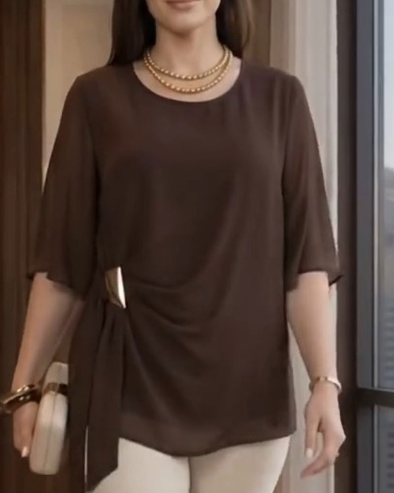 Blouse Col Rond Froncée Décontractée