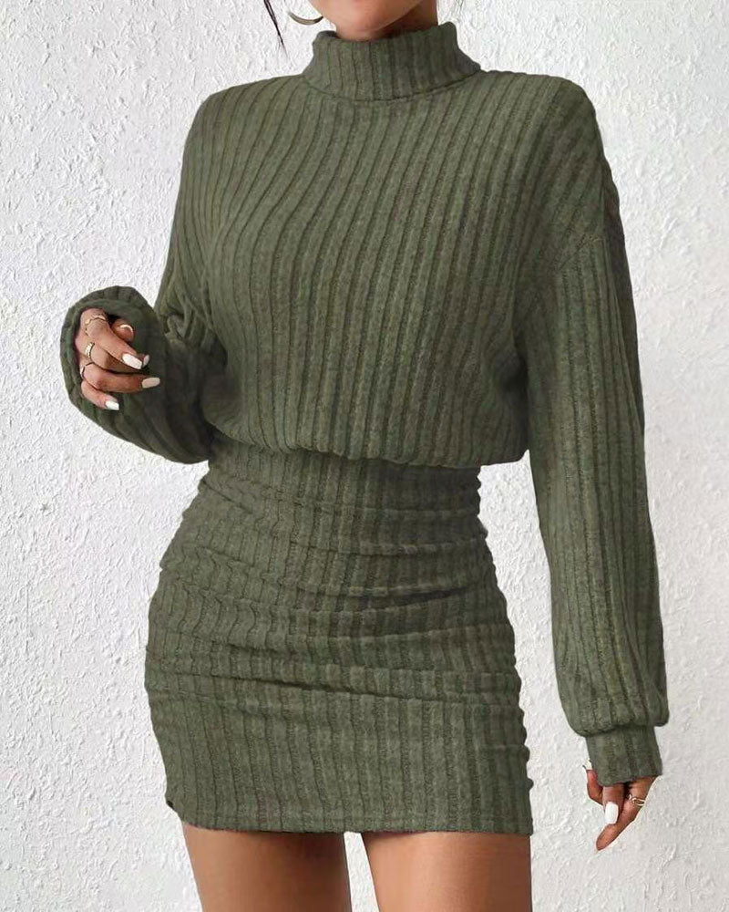 Robe Bodycon À Col Roulé Côtelée