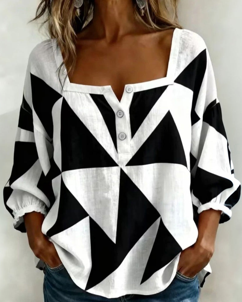 Blouse Décontractée Imprimé Géométrique
