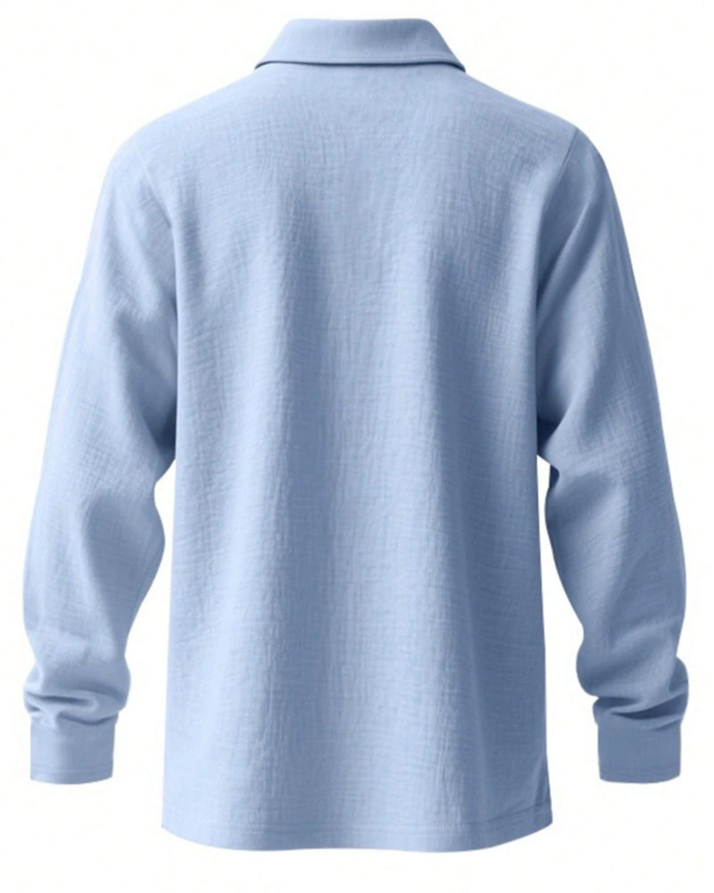 Chemise Homme Légère Coupe Ample Lin Manches Longues Polo