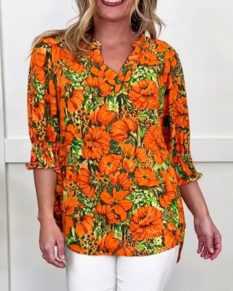 Blouse Manches Courtes Tendance Fleuri