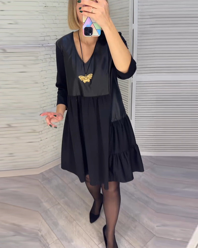 Robe patchwork à col en V