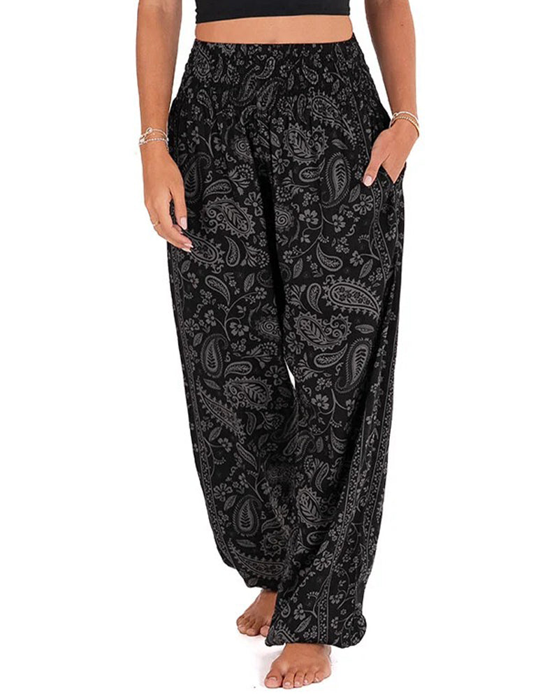 Pantalon Imprimé Style Ethnique À Poches Et Jambes Larges
