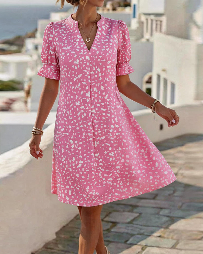 Robes Col V Col Carré Manche Bouffante Imprimé