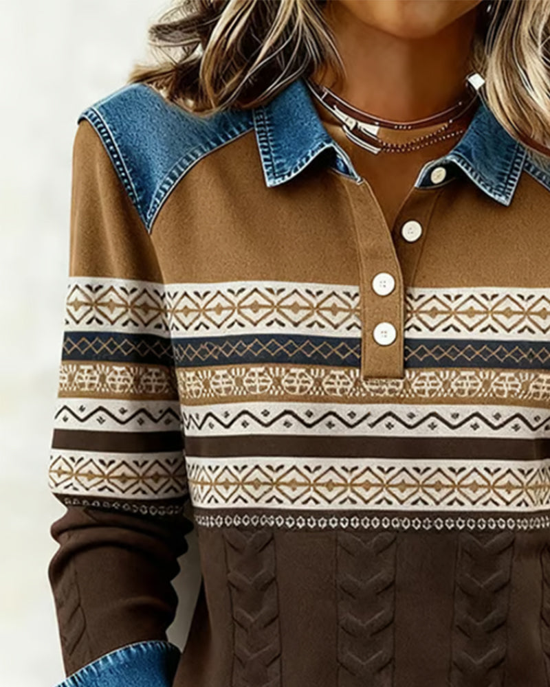 Sweat À Col Boutonné Et Motifs En A-Plat