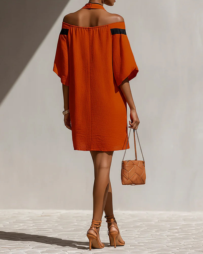Robe Hors Épaule Manches Mi-Longues Droite