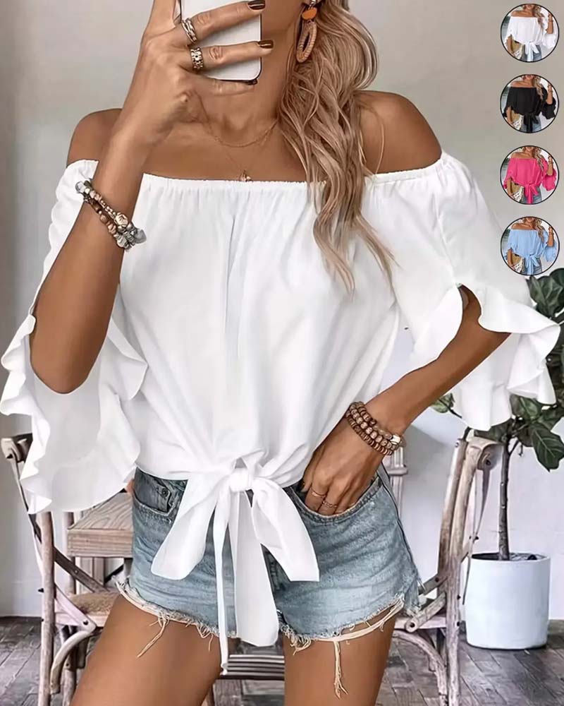 Blouse Bandage Off-Shoulder Manche Volantée