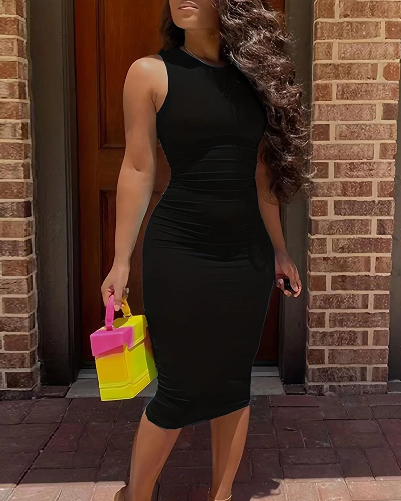 Robe Unie Sans Manches Mode Bodycon