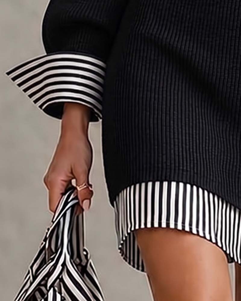 Robe Revers Rayure Manche Longue