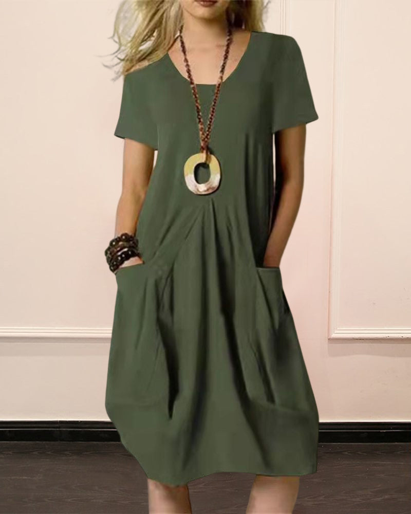 Robe unie col rond manches courtes