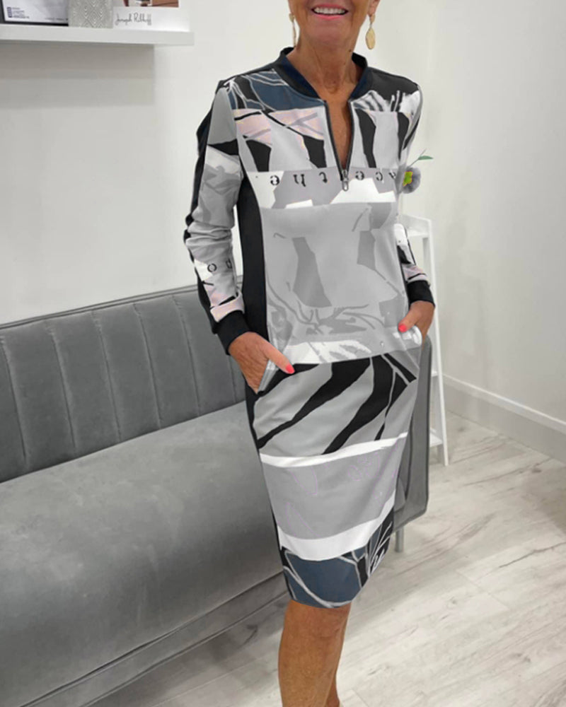 Robe à manches longues zippée avec poches bloc de couleur