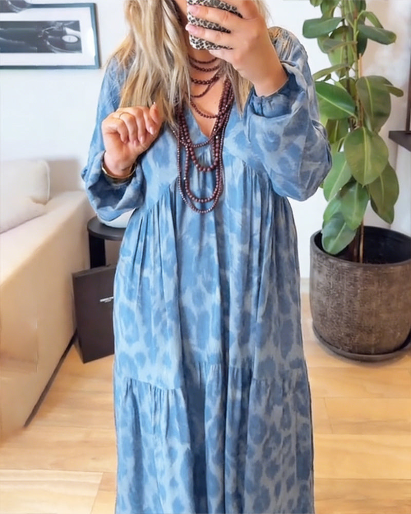 Robe Col V Imprimé Léopard Mode Maxi
