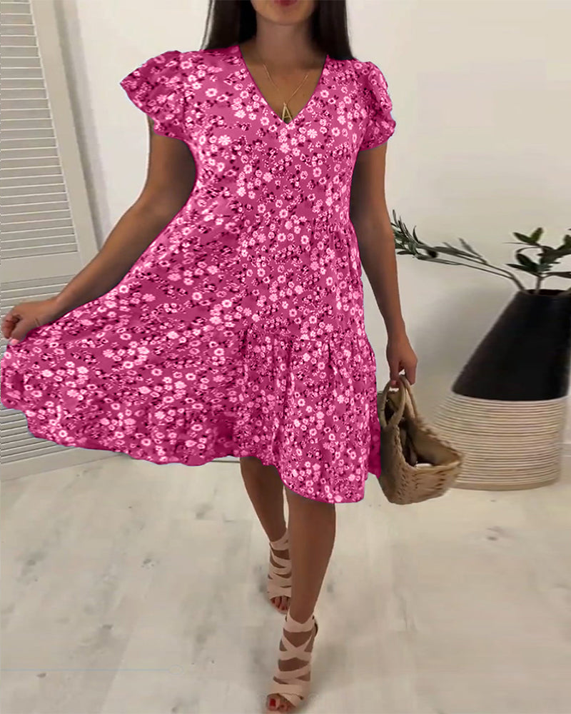 Robe midi fleurie sans manches à col V