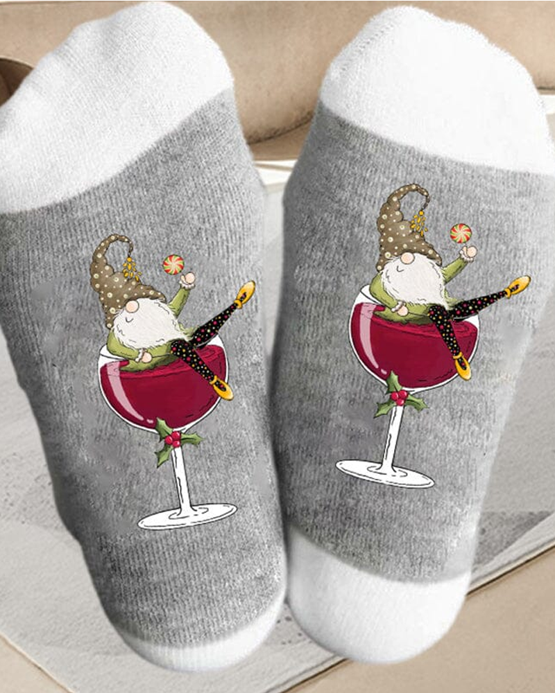 �Chaussettes de Noël unisexes avec des lutins et des verres à vin�