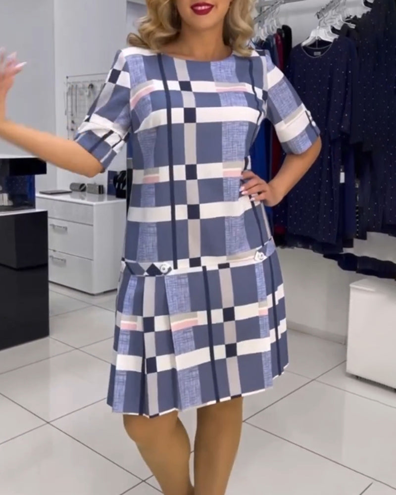 Robe à col rond et à carreaux