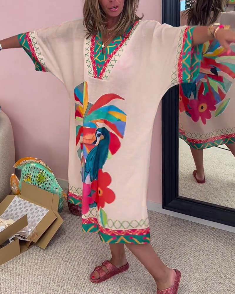 Robe à col en V imprimée Graffiti