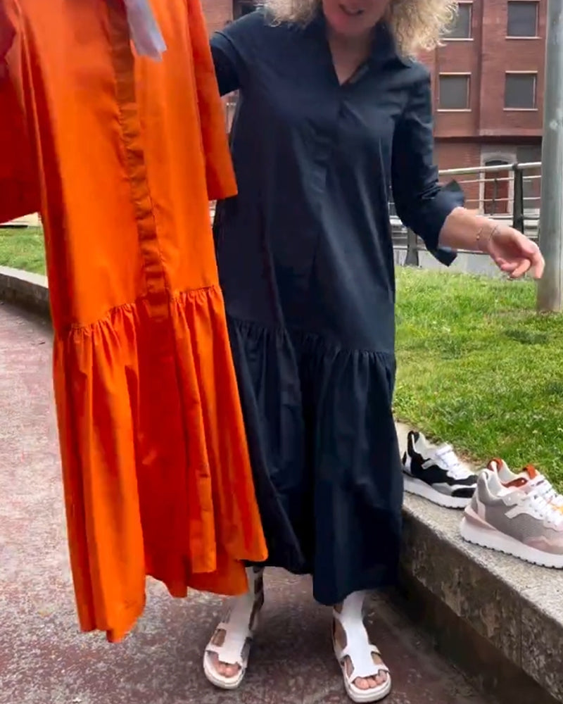 Robe décontractée à manches longues de couleur unie