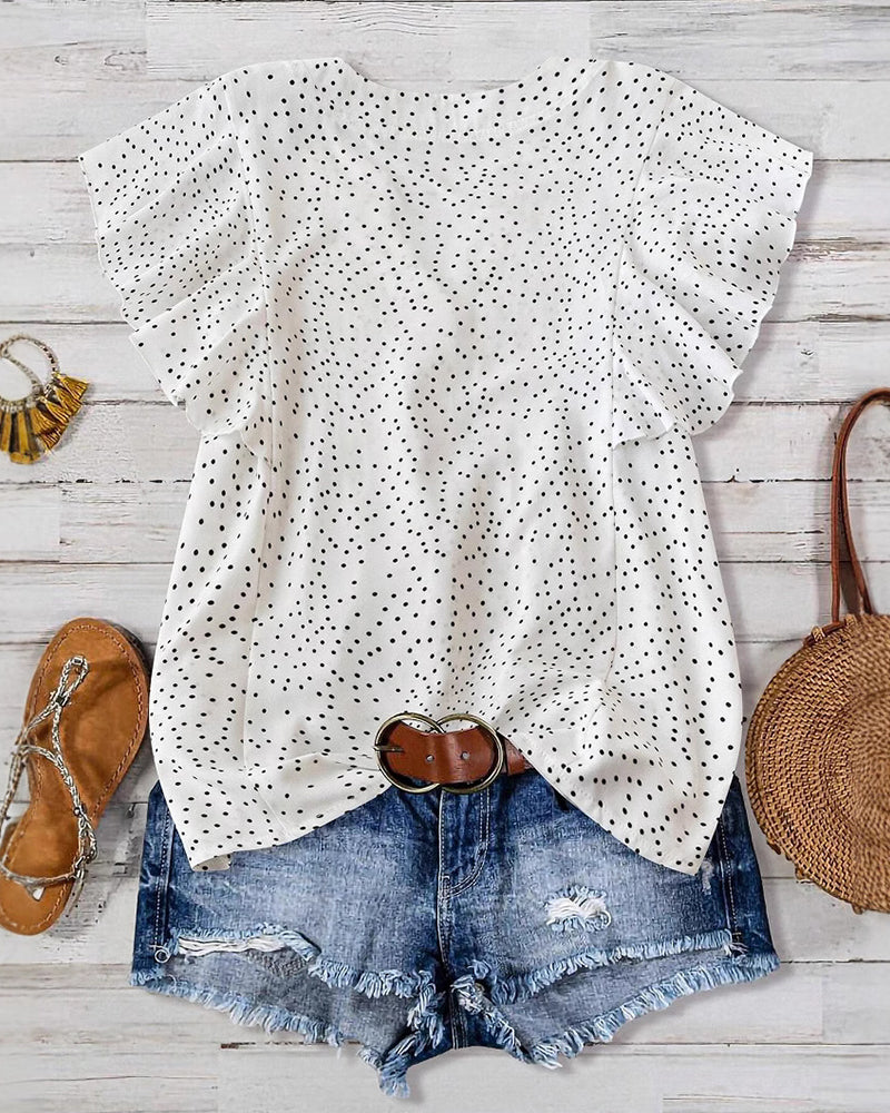 Blouse Manches Volants Col V Pois