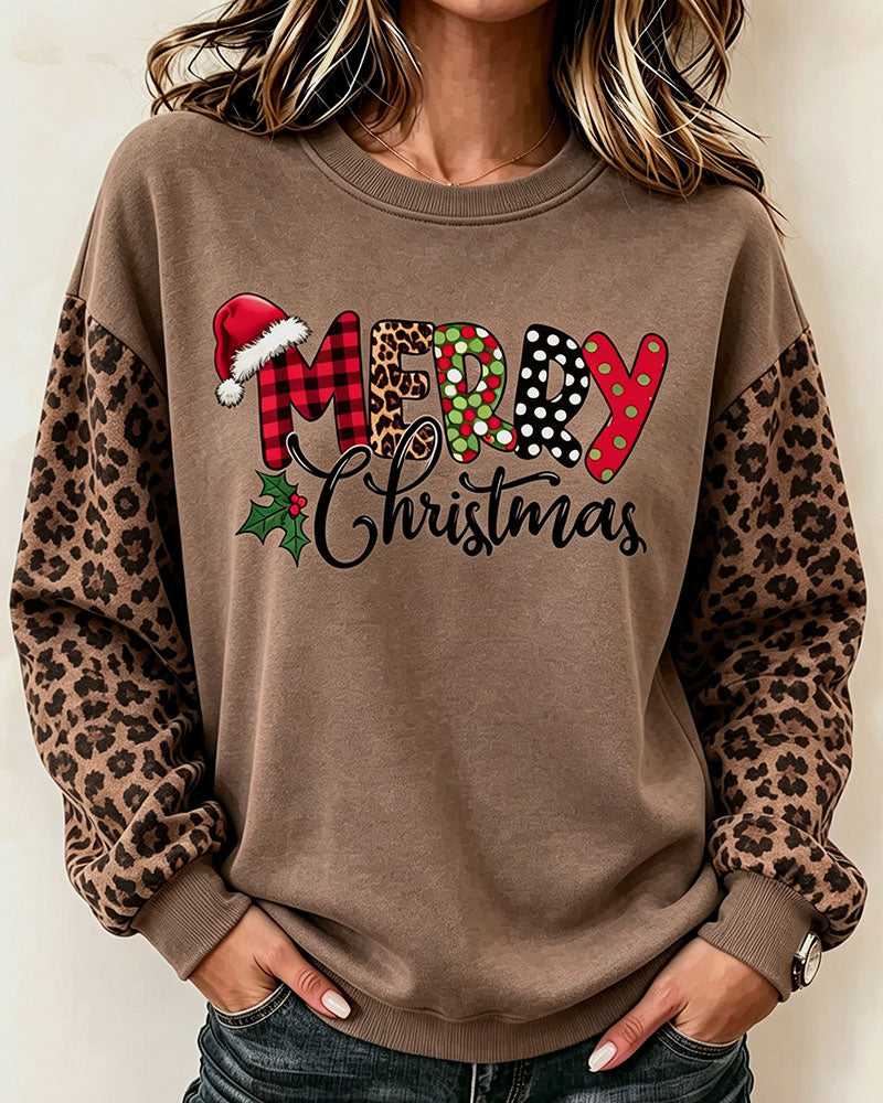 Sweatshirt Col Rond Imprimé Léopard
