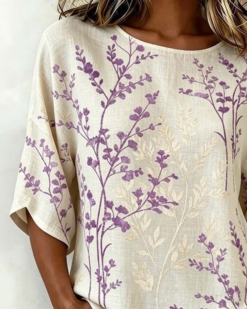 Blouse Col Rond Patchwork Lâche