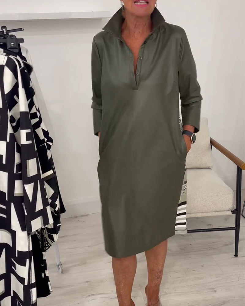 Robe Revers Unie Manche Longue