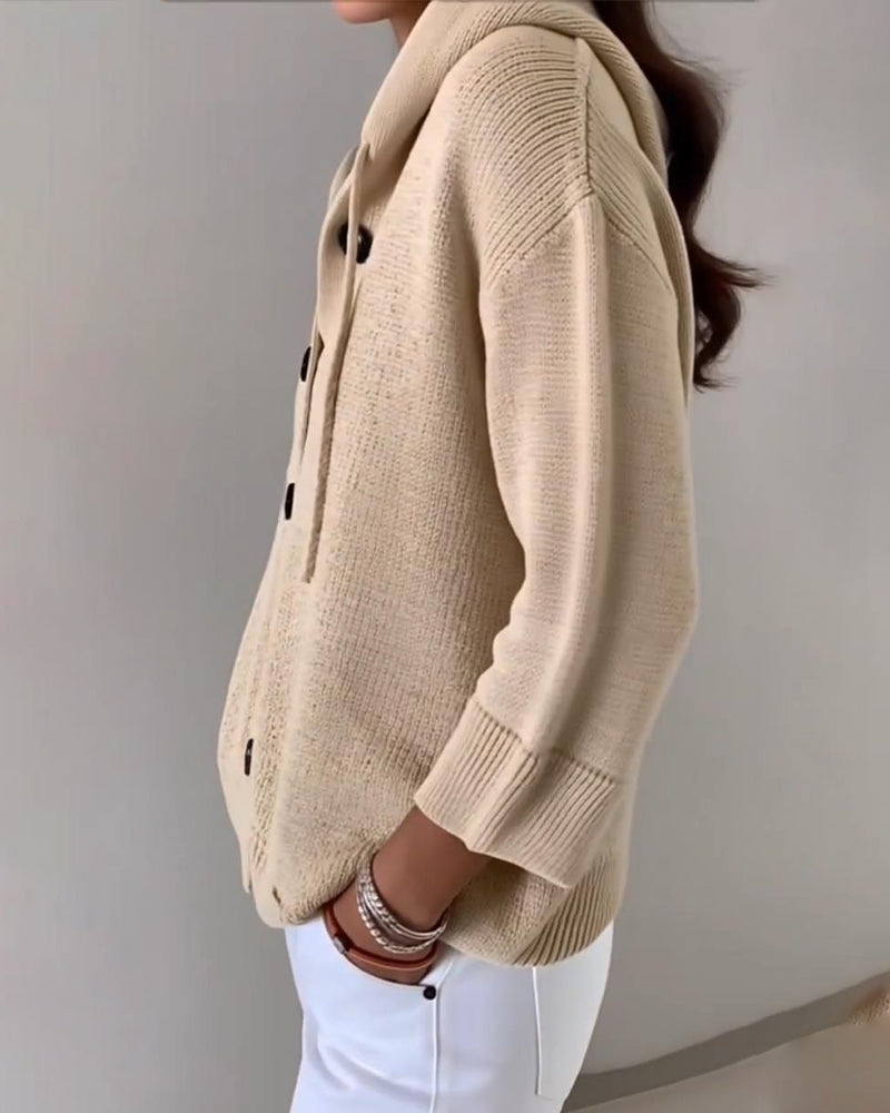 Gilet Couleur Unie À Capuche Et Simple Boutonnage