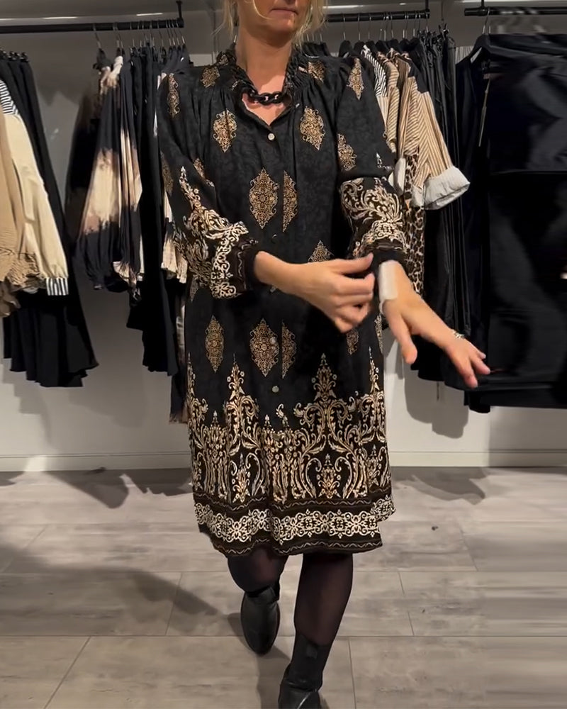 Robe à imprimé vintage boutonnée à revers