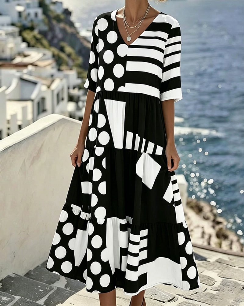 Robe À Pois Rayé Col V