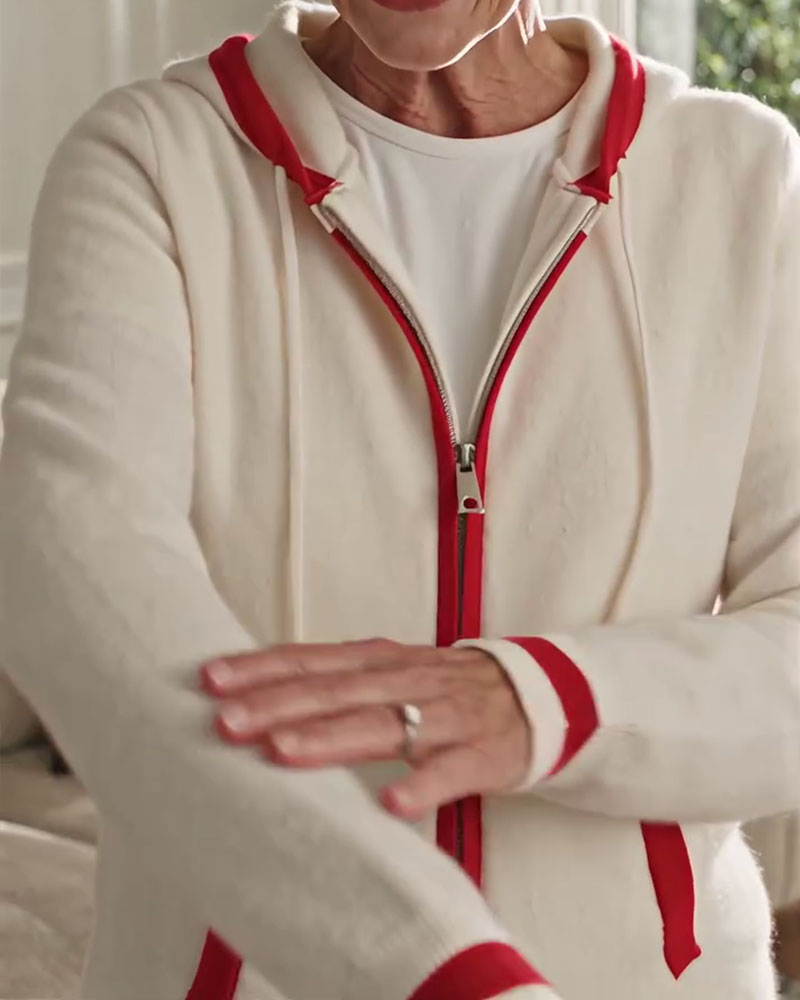 Cardigan À Capuche Zip Complet Contraste Pull