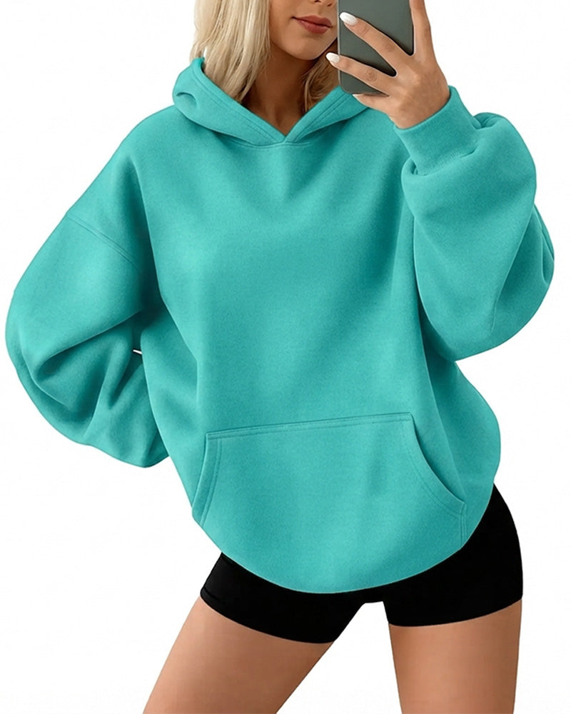 Hoodie À Capuche Poche Unie Lâche