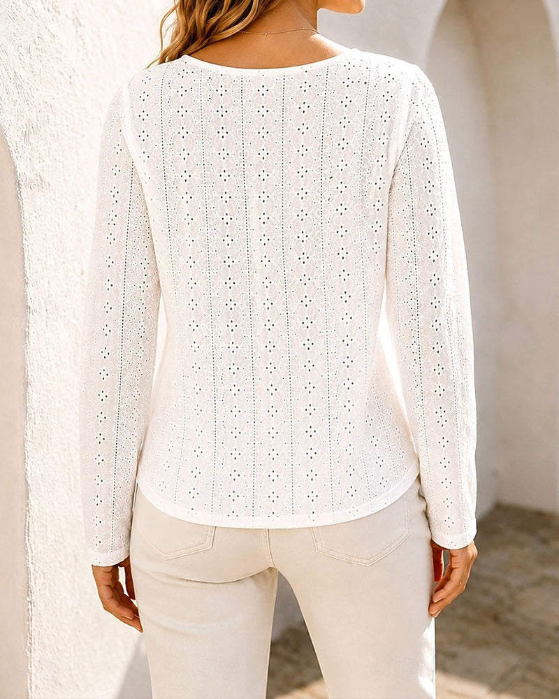 Blouse Col Rond Découpe Manches Longues Unie