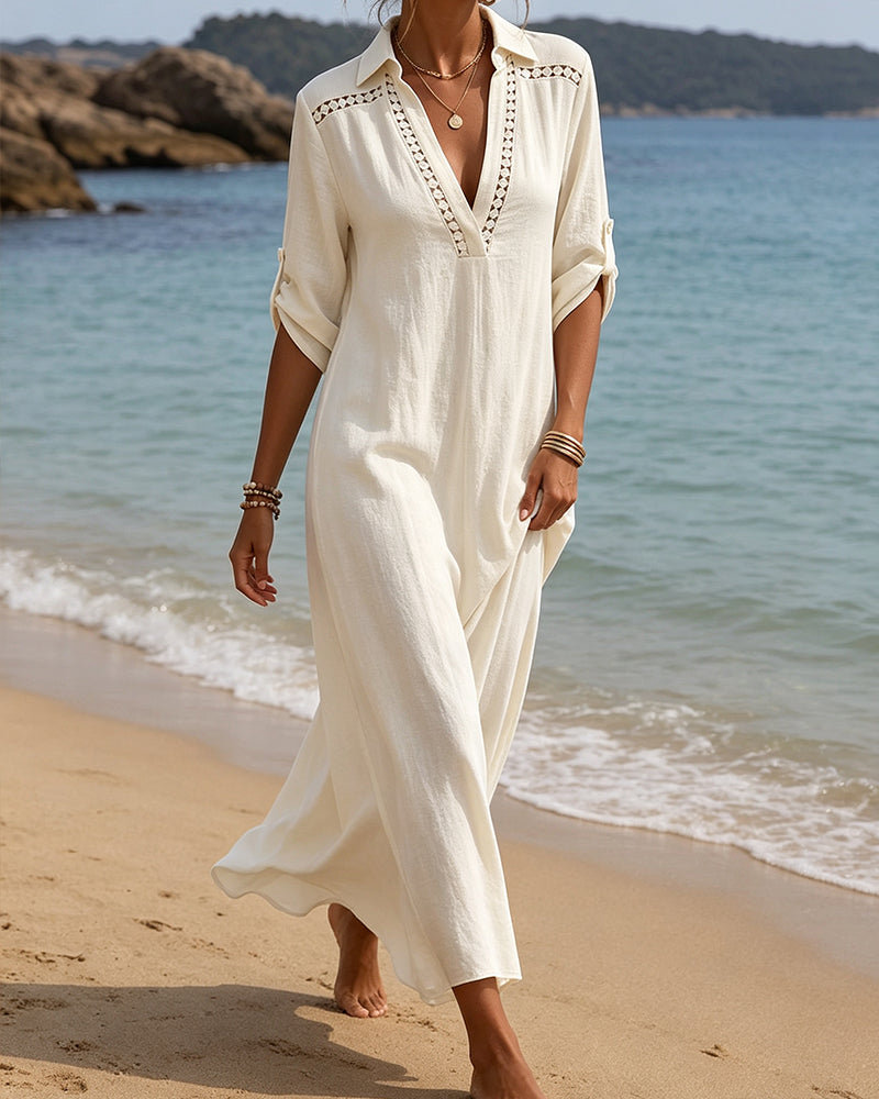 Robe Col V Découpé Jupe Ample