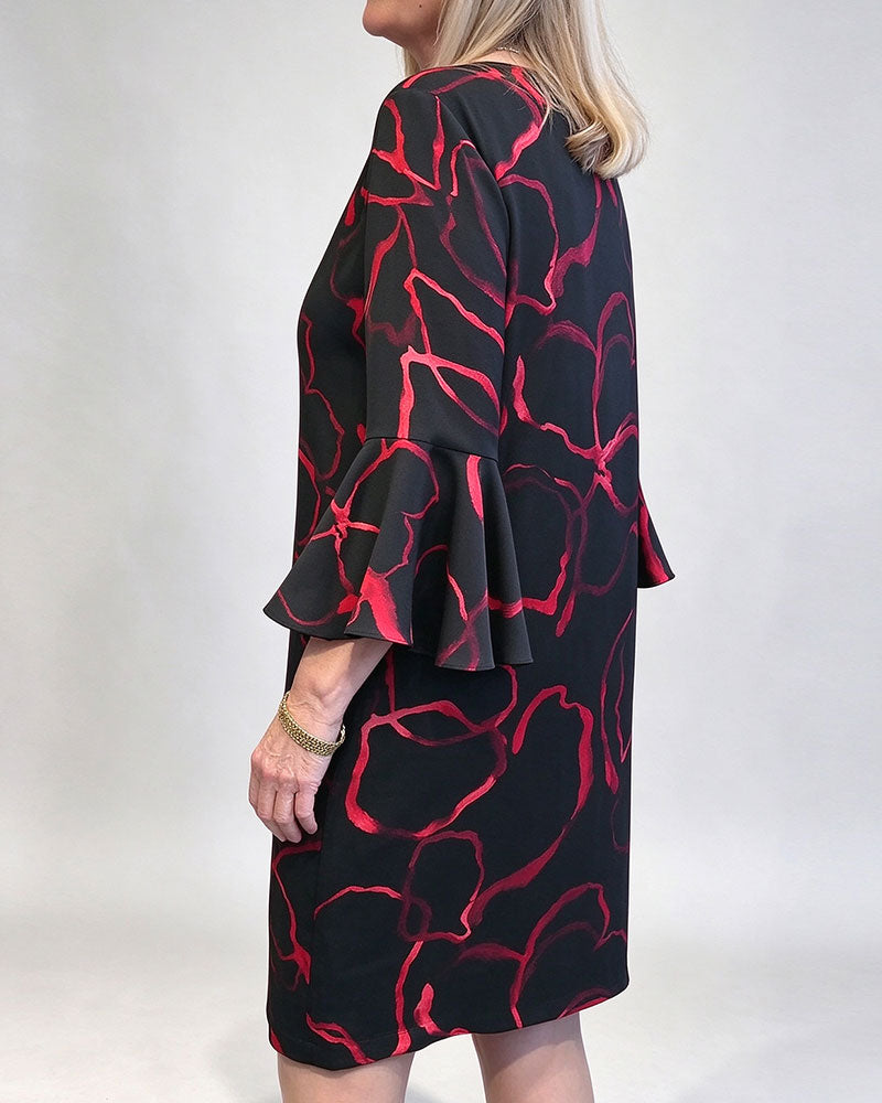Robe Couleur Contrastante Col Rond Et Manches Cloche