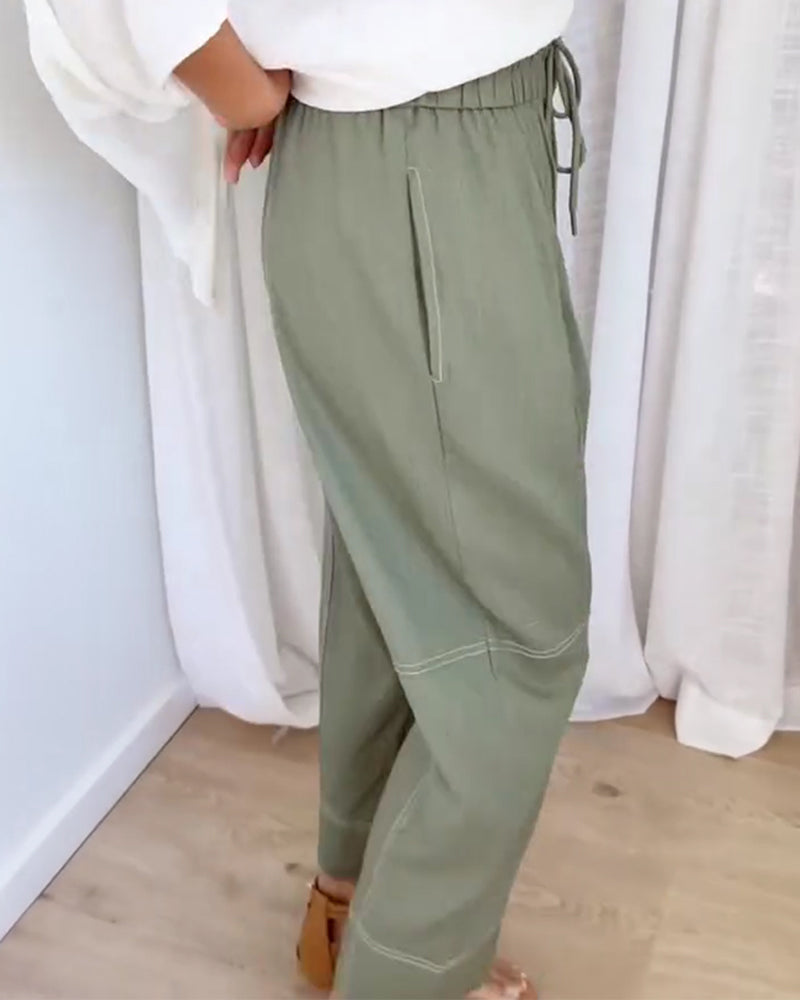 Pantalon Lanterne À Taille Élastique Avec Cordon De Serrage
