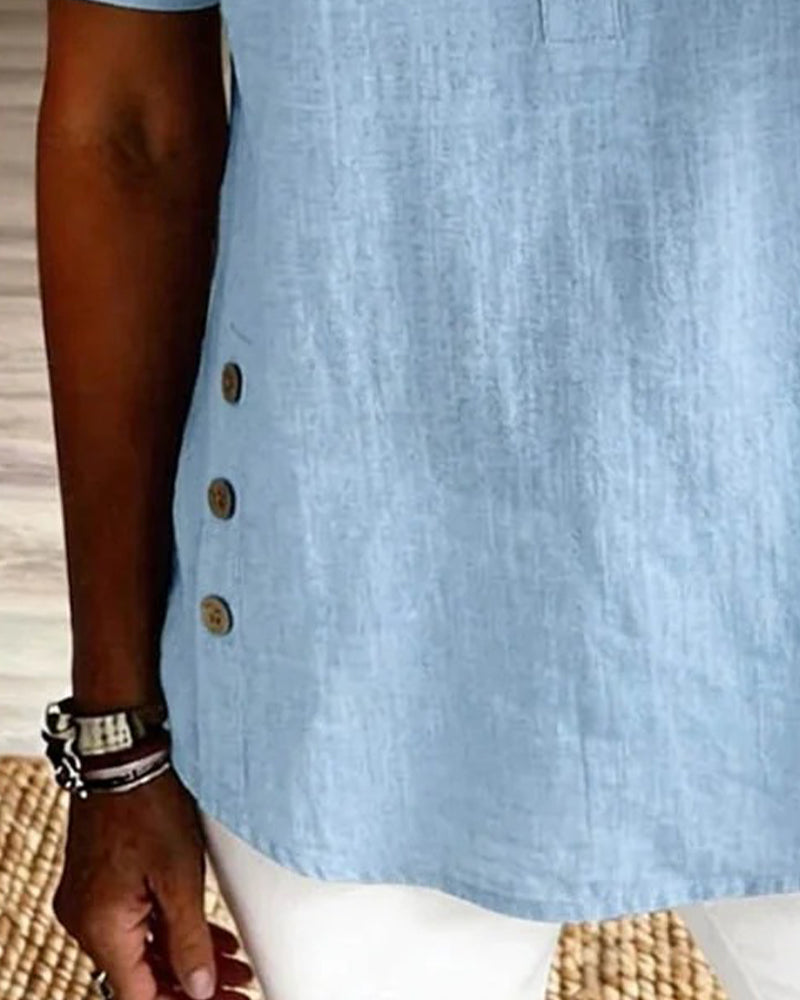 Blouse Unie Coupe Ample Manches Courtes