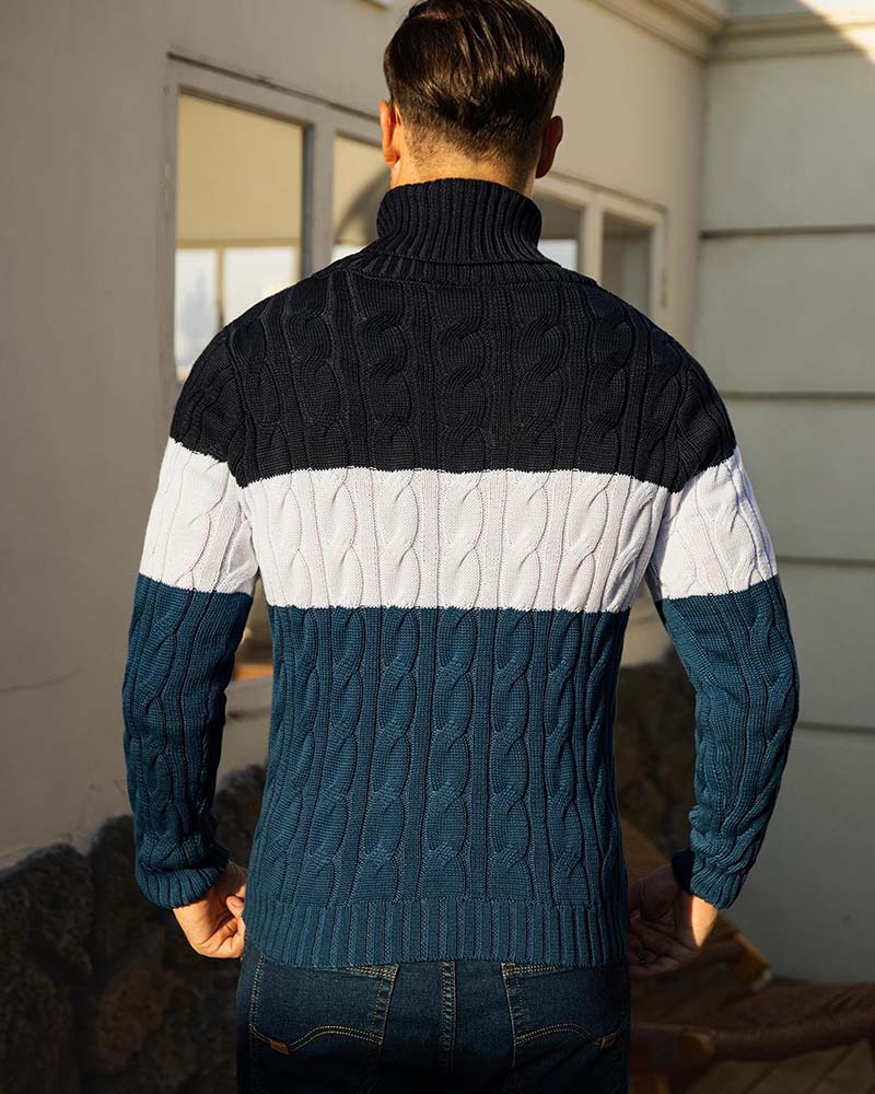 Pullover Col Haut Bouton Contraste Homme