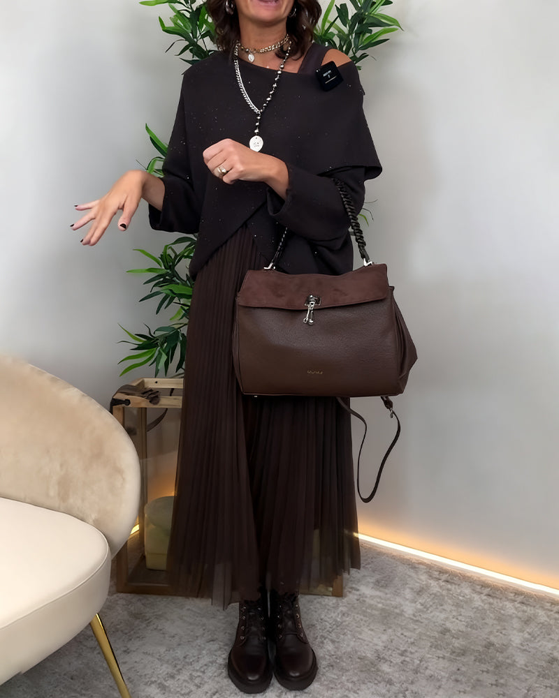 Ensemble Avec Style Élégant, Pull Asymétrique Et Jupe en Dentelle