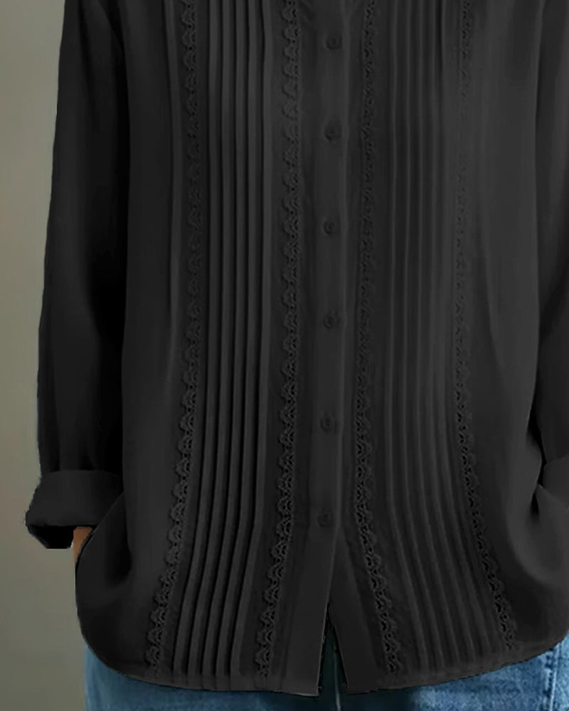 Chemise Col Poupée Unie Manches Longues