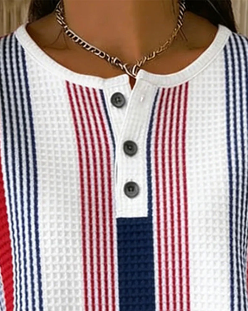 T-Shirt Rouge Blanc Bleu Rayure Verticale
