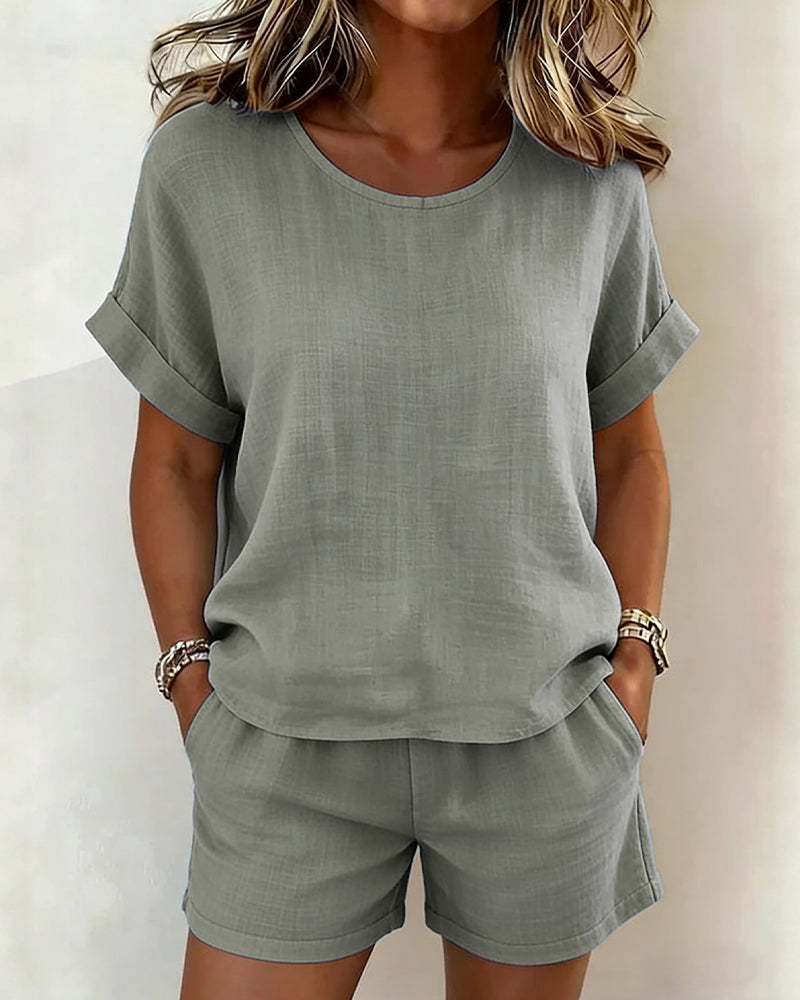 Set Uni Col Rond Manche Courte Short