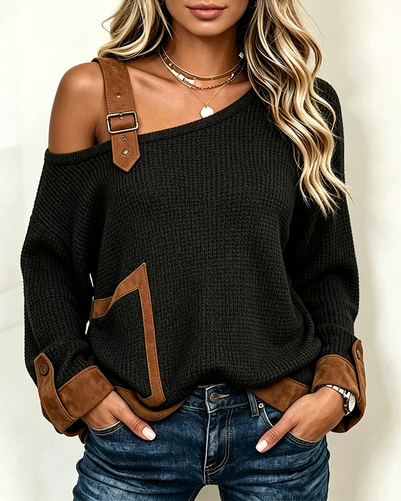 Blouse Épaules Dénudées Col Asymétrique Spliced