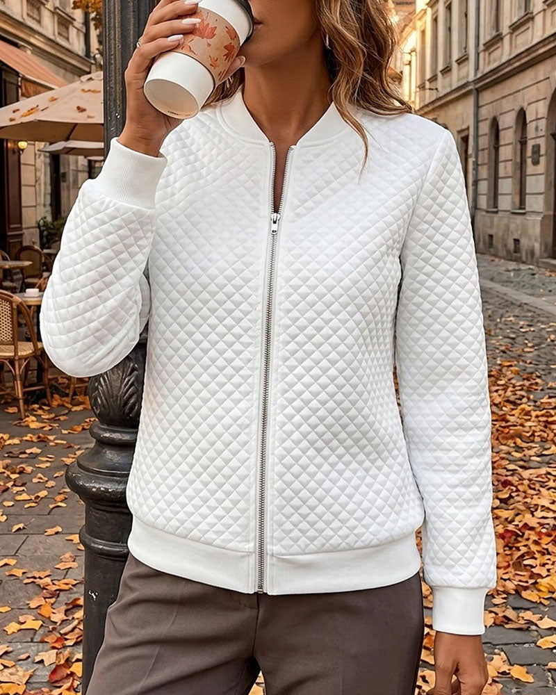 Manteau Matelassé Diamant Col Montant Fermeture Éclair