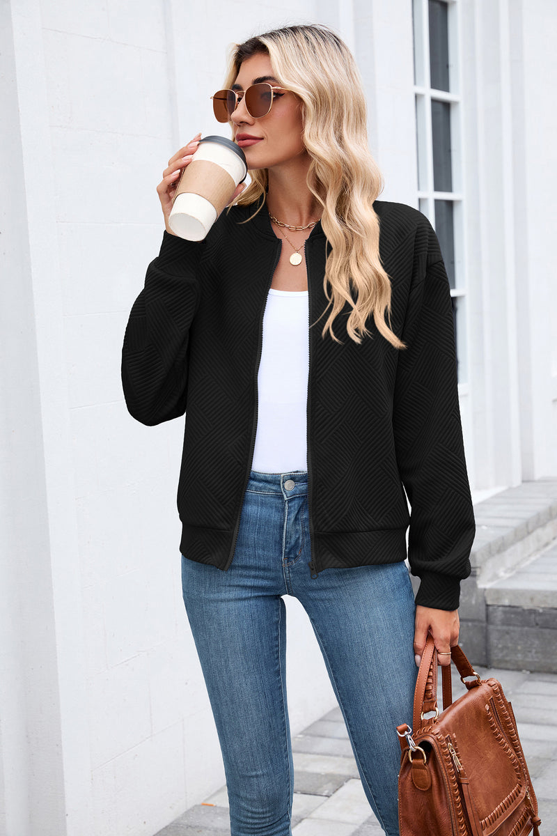 Manteau Uni Col Baseball Manches Longues
