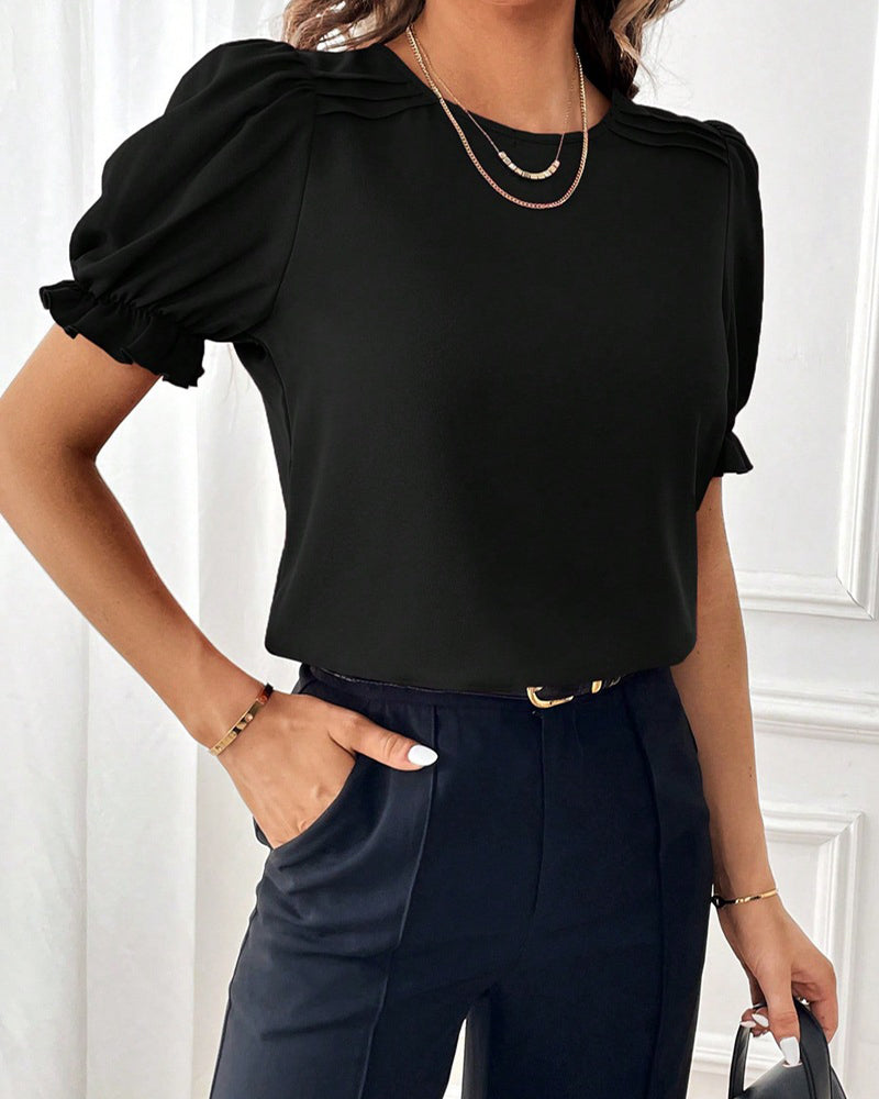 Blouse Couleur Unie Col Rond