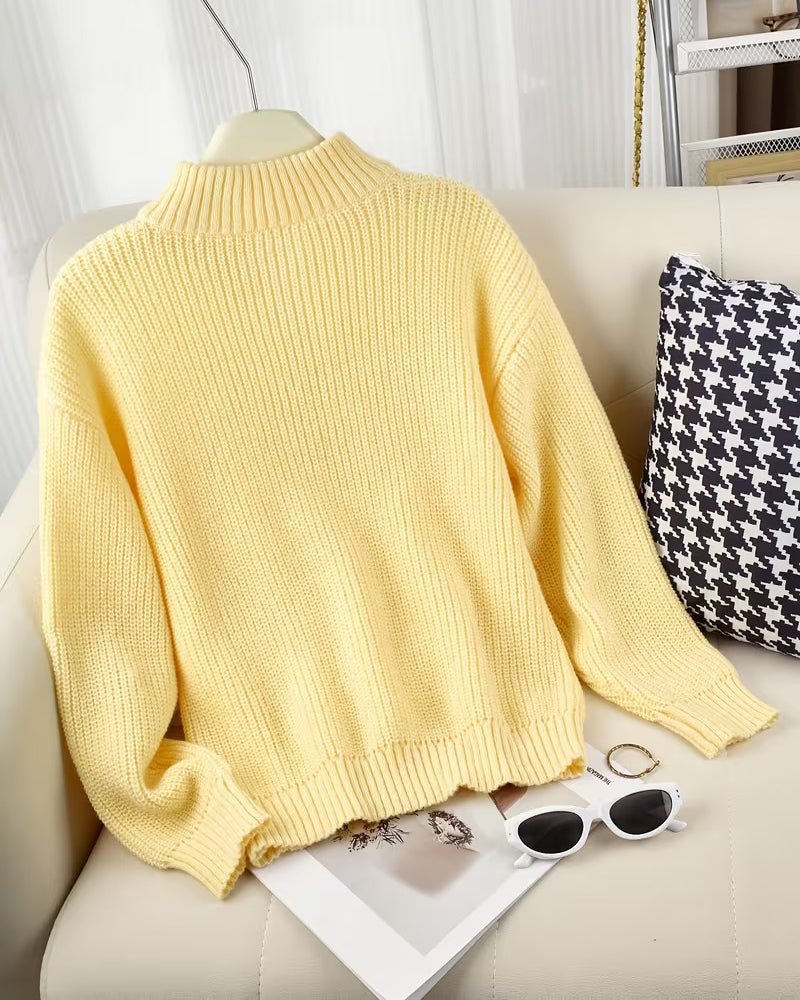 Pullover Demi Fermeture Éclair Col Montant Élégant