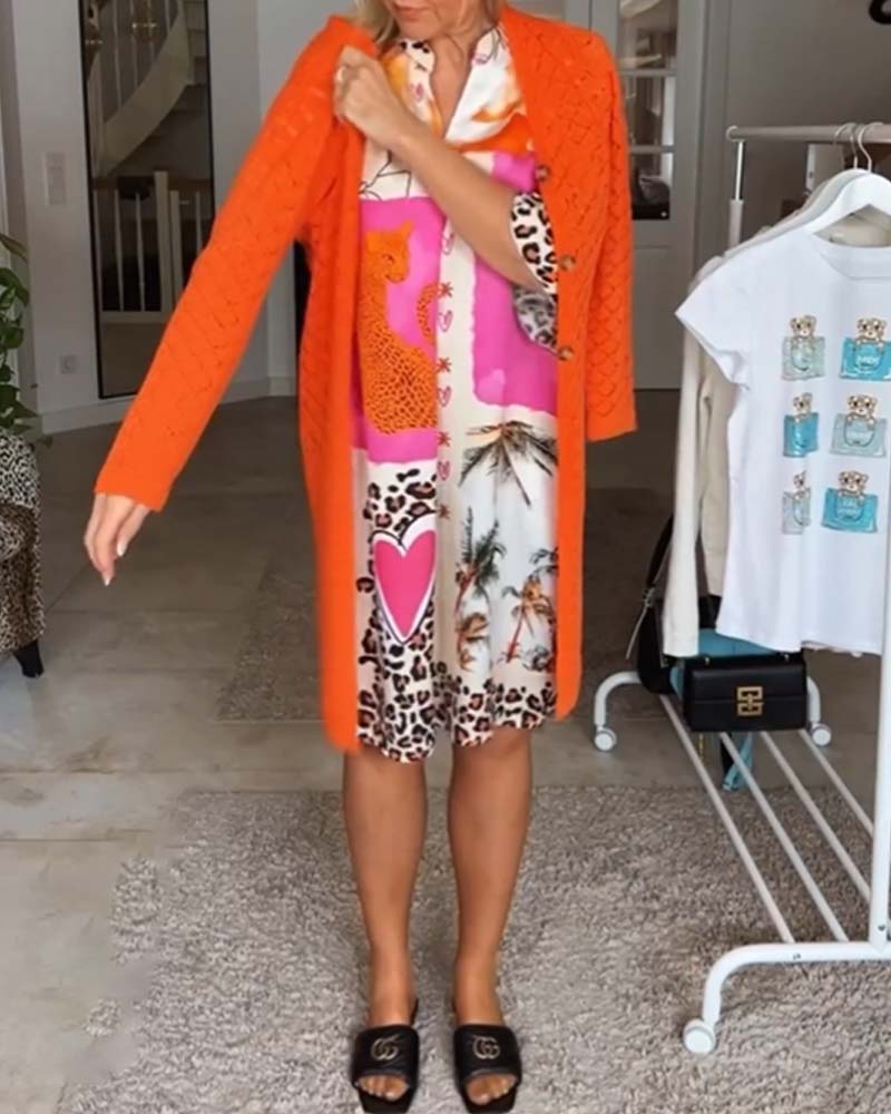 Robe col V imprimé léopard patchwork