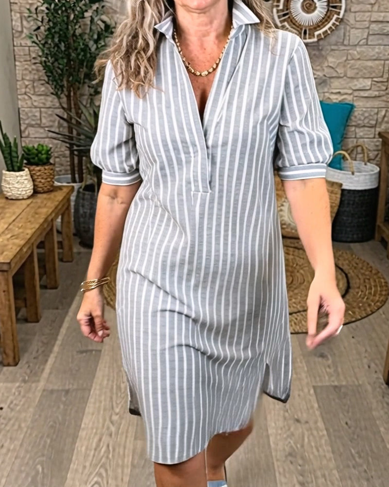 Robe Revers Rayure Fente
