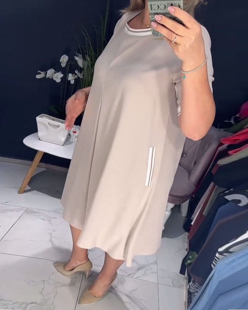 Robe décontractée élégante col rond poche