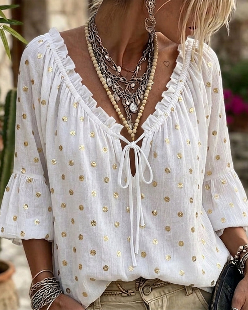 Blouse Col-V Manches Évasées